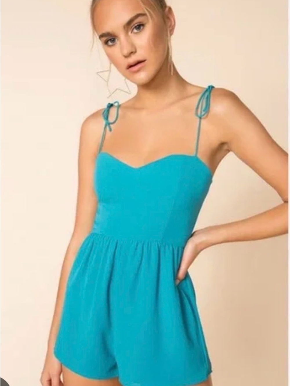 superdown Teal Blue V-Neck Romper